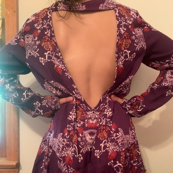 Free People Boho Open Back Floral Mini Tunic Dress with pockets size M - Picture 5 of 6